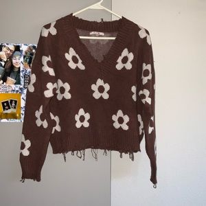 Soft brown and white flower sweater